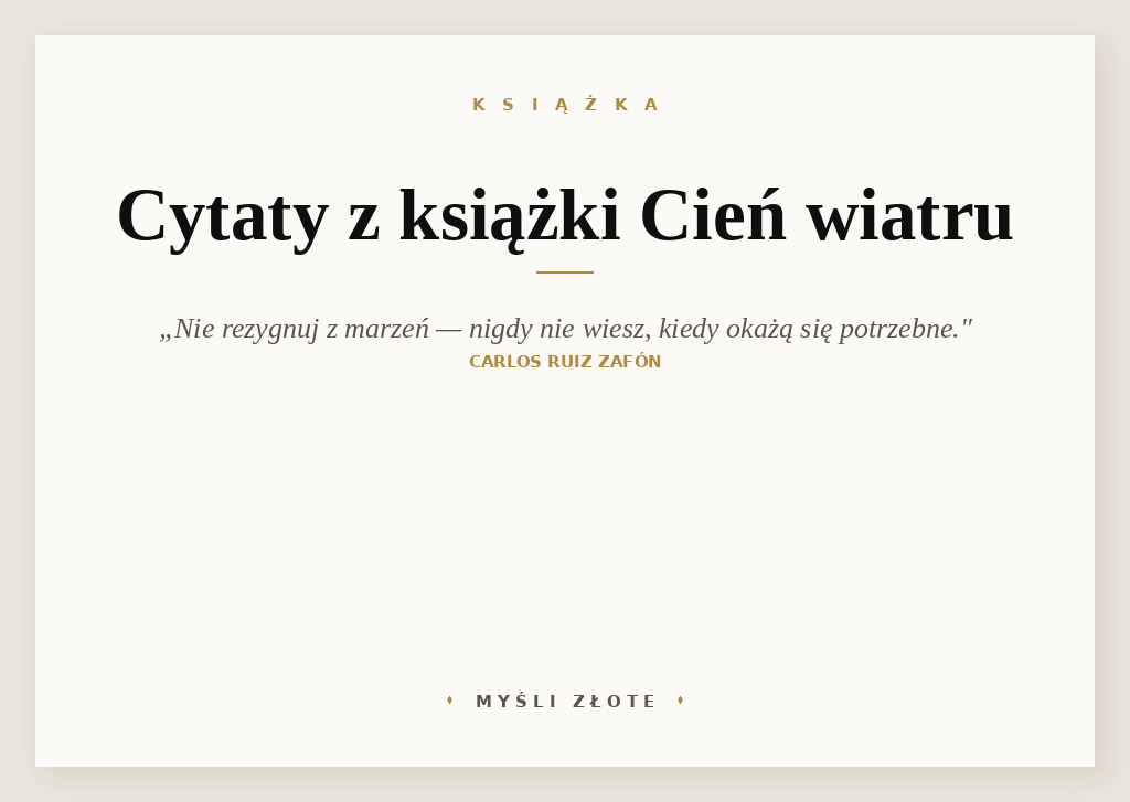 Cytaty z książki Cień wiatru — Nie rezygnuj z marzeń.(...) Nigdy nie wiesz, kiedy okażą się potrzebne.